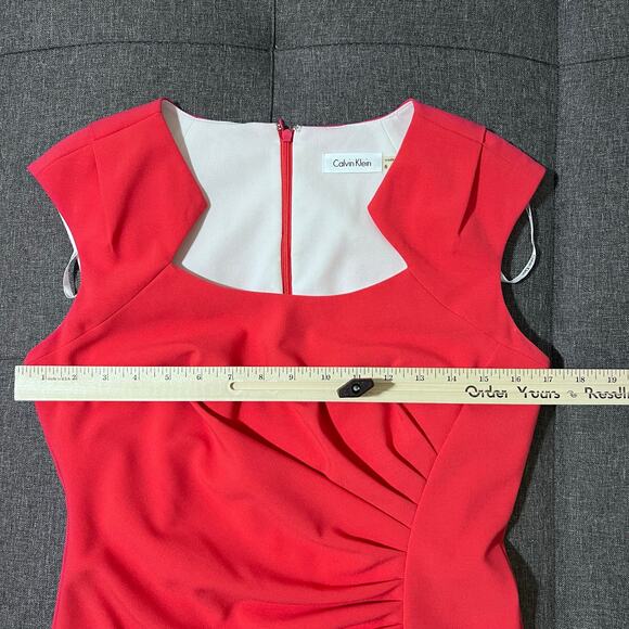 Calvin Klein Dress Women 6 Orange Scuba Pleated Front Career Office - Picture 5 of 8